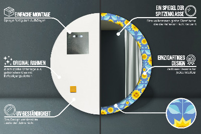 Oglinda rotunda rama cu imprimeu Floarea-soarelui geometrică