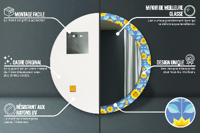 Oglinda rotunda rama cu imprimeu Floarea-soarelui geometrică