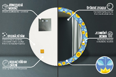 Oglinda rotunda rama cu imprimeu Floarea-soarelui geometrică