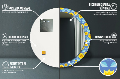 Oglinda rotunda rama cu imprimeu Floarea-soarelui geometrică