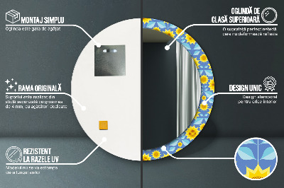 Oglinda rotunda rama cu imprimeu Floarea-soarelui geometrică