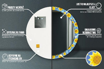 Oglinda rotunda rama cu imprimeu Floarea-soarelui geometrică