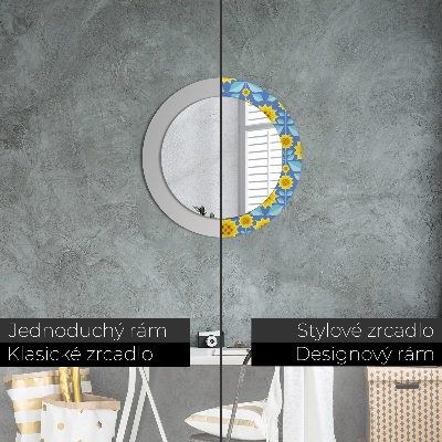 Oglinda rotunda rama cu imprimeu Floarea-soarelui geometrică