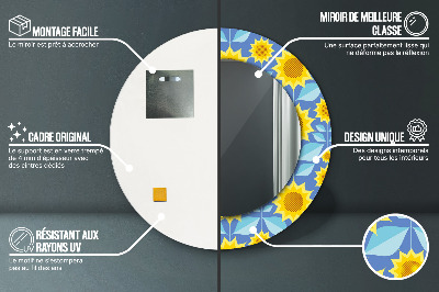 Oglinda rotunda rama cu imprimeu Floarea-soarelui geometrică