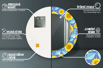 Oglinda rotunda rama cu imprimeu Floarea-soarelui geometrică