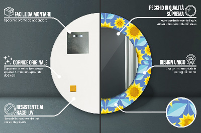 Oglinda rotunda rama cu imprimeu Floarea-soarelui geometrică