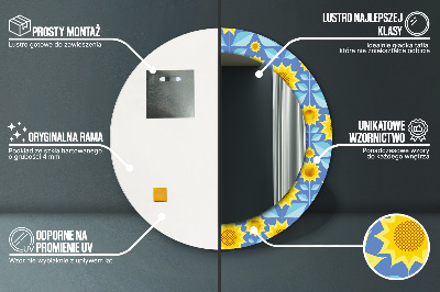 Oglinda rotunda rama cu imprimeu Floarea-soarelui geometrică