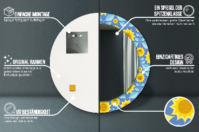 Oglinda rotunda rama cu imprimeu Floarea-soarelui geometrică