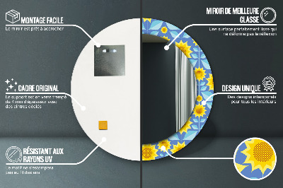 Oglinda rotunda rama cu imprimeu Floarea-soarelui geometrică