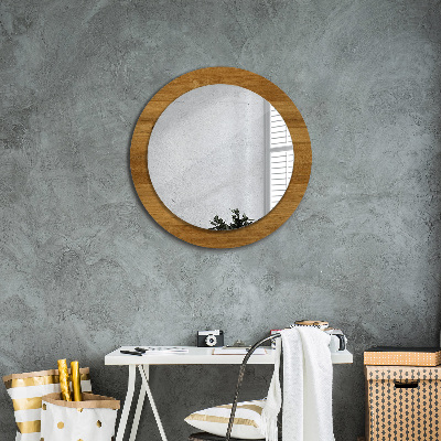 Oglinda rotunda rama cu imprimeu Stejar rustic