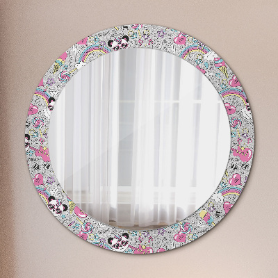 Oglinda rotunda rama cu imprimeu Panda unicorn