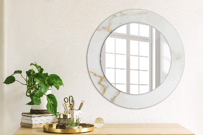 Oglinda cu decor rotunda Marmură de aur alb