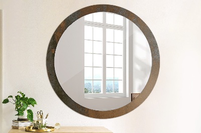 Oglinda rotunda rama cu imprimeu Rustic metalic