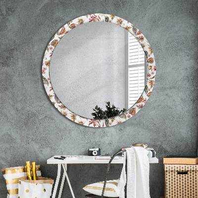 Oglinda rotunda rama cu imprimeu Flori de epocă