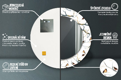 Oglinda rotunda rama cu imprimeu Vrăbii păsări păsări ramuri