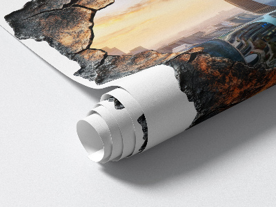 Sticker perete gaură 3D 125x130 Orașul viitorului