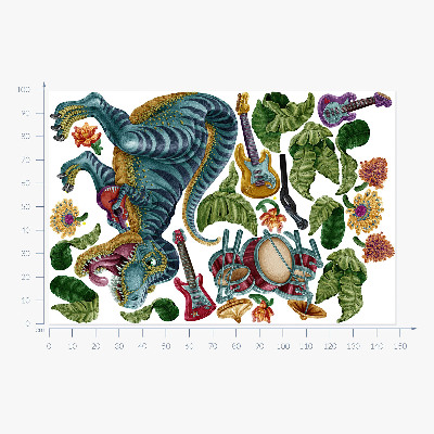 Autocolant perete 100x148 Dinozaur de desene animate muzicale cu instrumente