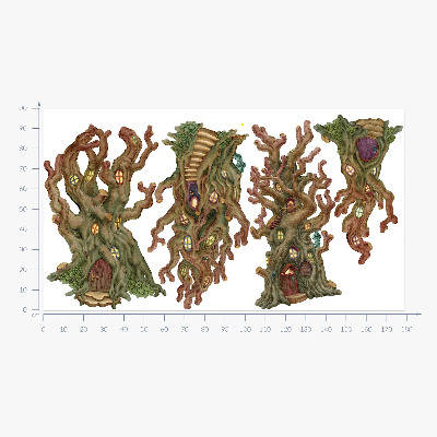 Autocolant pentru perete 100x179 Case de basm din pădure în copaci în stil de desene animate