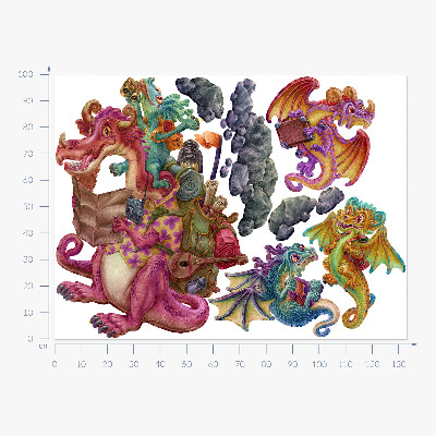 Autocolant de perete 100x134 O familie de dragoni din desene animate
