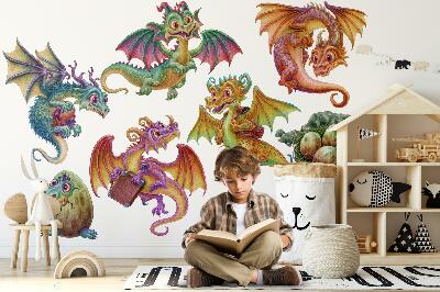 Autocolant pentru perete 100x80 Dragoni colorați într-o estetică de basm de desene animate