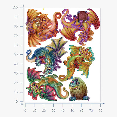 Autocolant pentru perete 100x80 Dragoni colorați într-o estetică de basm de desene animate