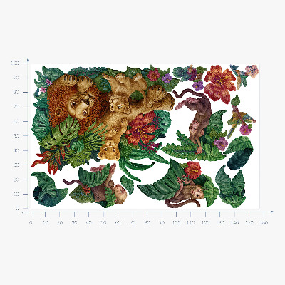 Autocolant perete 100x158 Safari fiare exotice în stil de desene animate din jungla tropicală