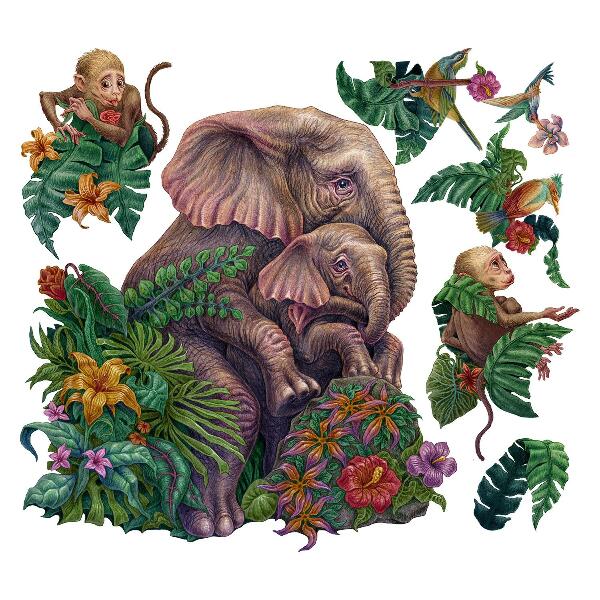 Autocolant pentru perete 100x126 Animale sălbatice și tropice într-o versiune de desene animate