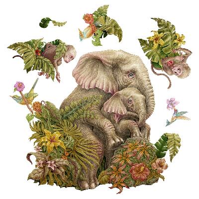 Autocolant perete 100x125 Safari cu animale exotice și vegetație