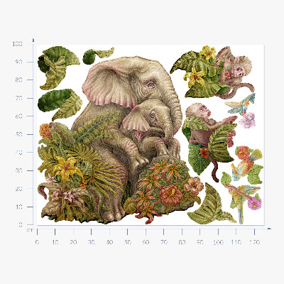 Autocolant perete 100x125 Safari cu animale exotice și vegetație