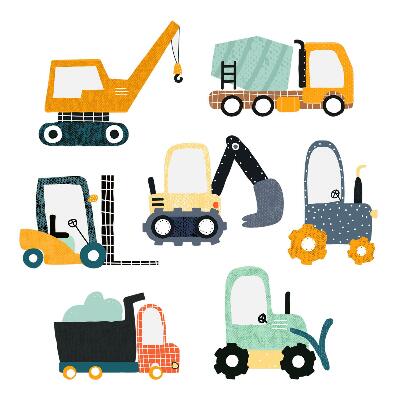 Autocolant de perete 100x152 Vehicule pentru muncitori in culori de constructie