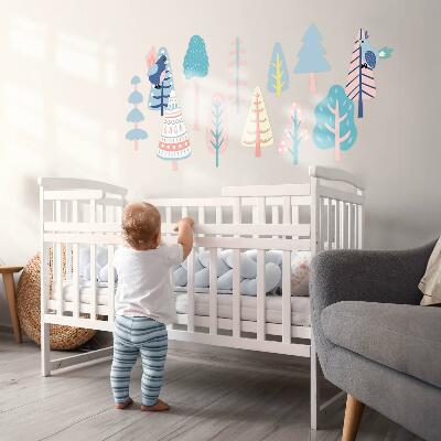 Autocolant pentru perete 100x125 Pădure Boho cu copaci și păsări pastelate