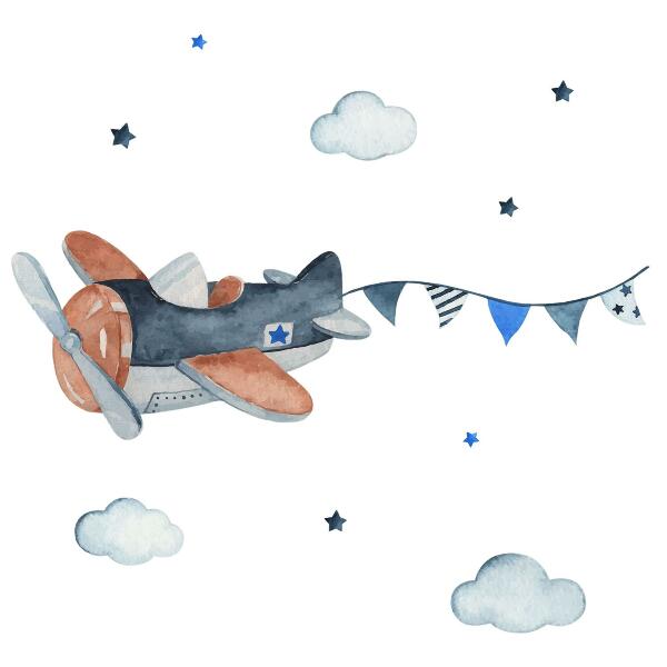 Autocolant pentru perete 100x158 Avion pastel pe cerul acuarelei