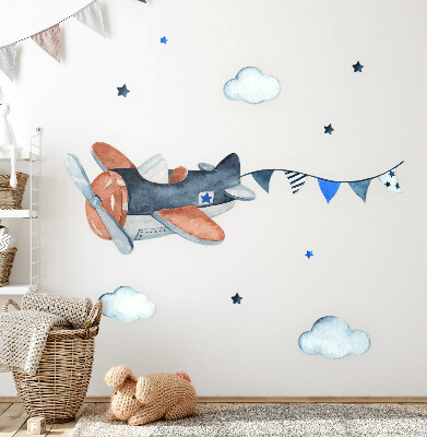 Autocolant pentru perete 100x158 Avion pastel pe cerul acuarelei