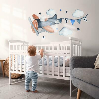 Autocolant pentru perete 100x158 Avion pastel pe cerul acuarelei