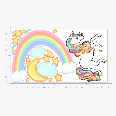 Autocolant perete 100x179 Unicorn colorat pe cerul curcubeului