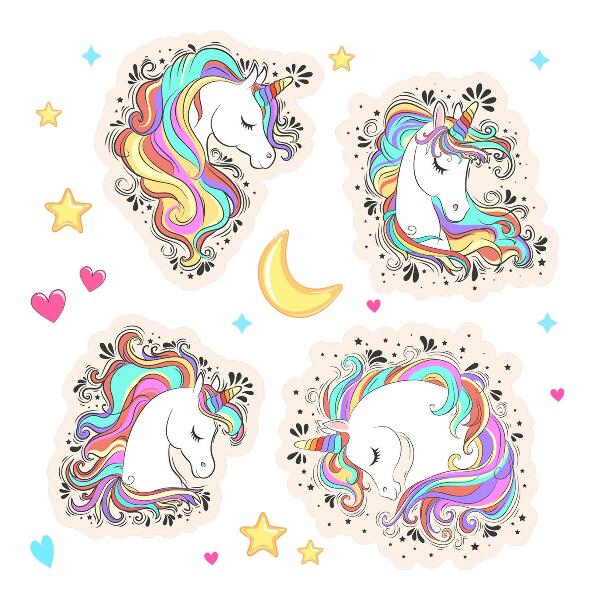 Autocolant de perete 100x139 Unicorni fermecați colorați cu stele și lună