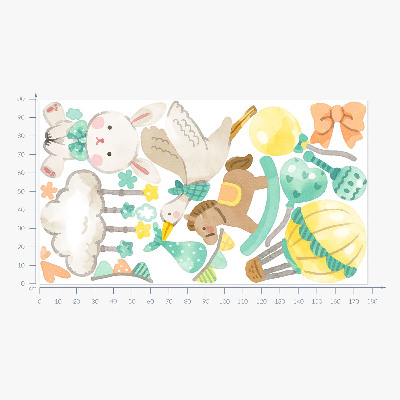 Autocolant perete 100x178 Jucării adorabile pastelate în stil acuarelă