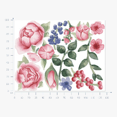 Autocolant pentru perete 100x128 Acuarele florale cu bujori în tonuri pastelate