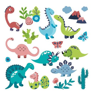 Autocolant pentru perete 100x180 Dinozauri veseli într-o paletă pastelată