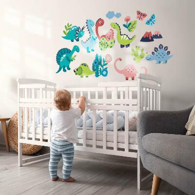 Autocolant pentru perete 100x180 Dinozauri veseli într-o paletă pastelată