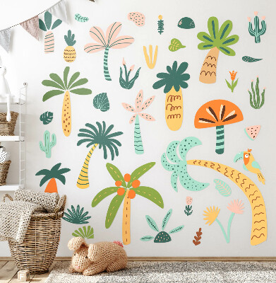 Autocolant perete 100x140 Copaci tropicali în nuanțe pastelate