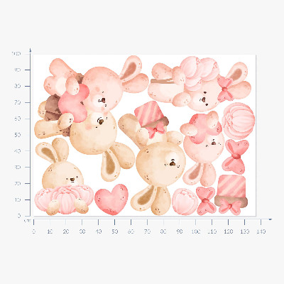 Autocolant de perete 100x138 Iepurași adorabili într-o familie pastelată