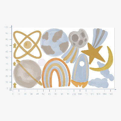 Autocolant de perete 100x167 Ilustrație spațială a planetelor și stelelor în pasteluri