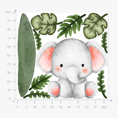 Autocolant pentru perete 100x105 Elefant într-o junglă de acuarelă pastelată