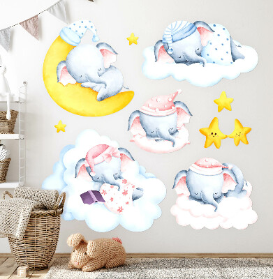 Autocolant pentru perete 100x140 Elefanți și nori pastel în stil acuarelă