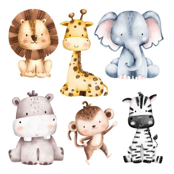 Autocolant perete 100x165 Animale de safari într-o estetică pastelată drăguță
