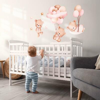 Autocolant pentru perete 100x145 Ursuleti cu baloane in acuarela pastelata