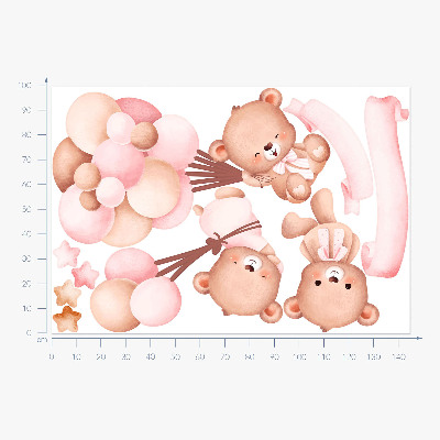 Autocolant pentru perete 100x145 Ursuleti cu baloane in acuarela pastelata