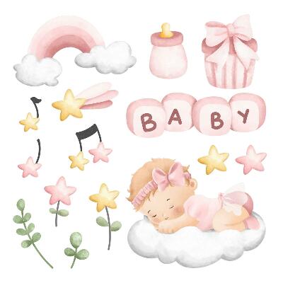 Autocolant pentru perete 100x142 Decoratiuni in acuarela pastel pentru o mica printesa