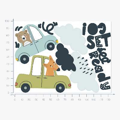 Autocolant pentru perete 100x135 Gata de plecare! Animale pastelate în mașini